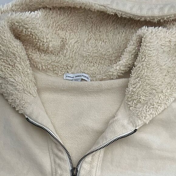 James Perse Cream Cropped Hooded Zip Up Sweatshirt Size Small - Picture 8 of 11